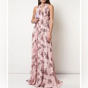 NWT Marchesa Notte Carrara Blush Floral Keyhole Halter Neck Open Back Gown Sz 10